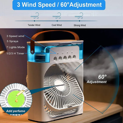 Portable 3 in 1 Air conditioner Fan & Cooler - Instant Cooling for Home, Office & Car