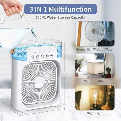 Portable 3 in 1 Air conditioner Fan & Cooler - Instant Cooling for Home, Office & Car
